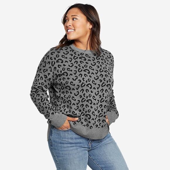 Leopard Sweater Woman’s Size XS Eddie Bauer Animal Print Pullover Knit Cozy - Picture 1 of 9
